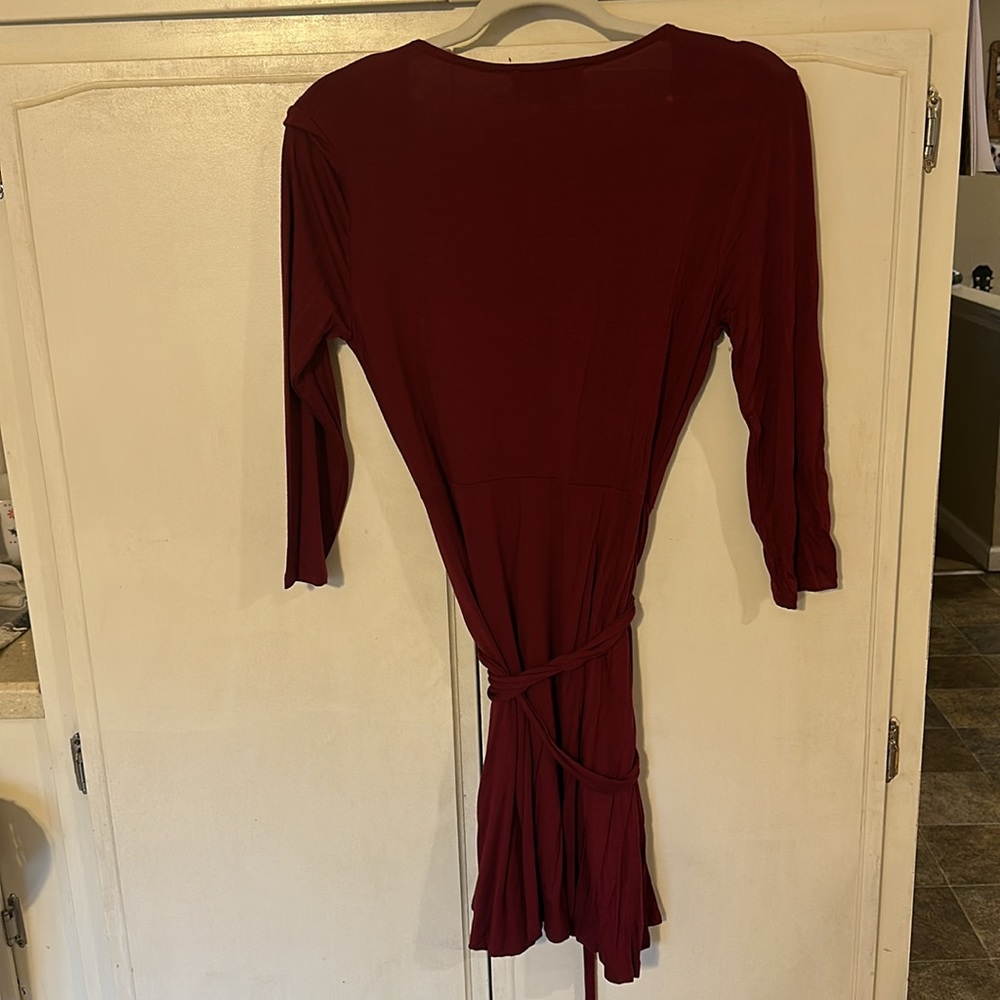 LULU’s Twirl-Worthy Burgundy Wrap Dress - Picture 9 of 9
